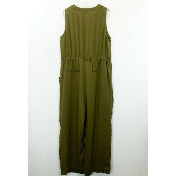 EVRI Jumpsuit 0X Large Olive Green Overall PLUS SIZE V-Neck Button‎ Down Pockets - Picture 8 of 10